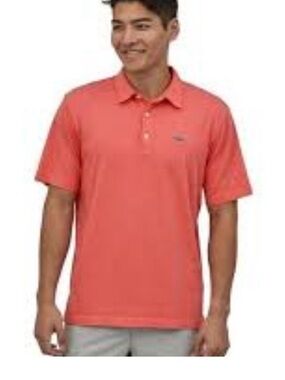 Patagonia Trout Fitz Roy Men’s Polo Shirt in Shock Pink Size L